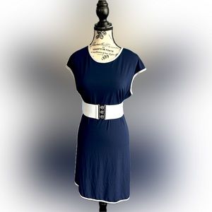 XL lightweight navy blue dress with white piping
